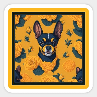 Dogs, Toy Terrier and flowers, dog, seamless print, style vector (yellow flowers & Toy Terrier #1) Sticker